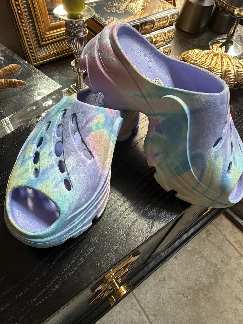 Stella McCartney Pastel Tie-Dye Foam Clogs in Lavender, Pink and Blue